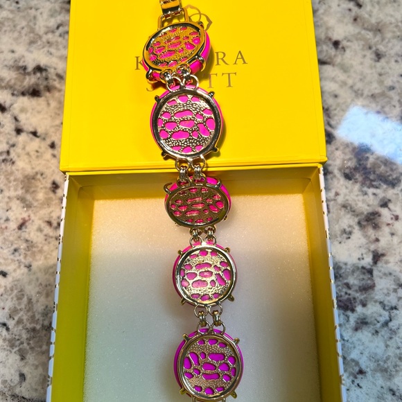 NWOT Kendra Scott Cassie Bracelet Bright Pink & Yellow Gold STUNNINGLY Perfect! - Picture 3 of 12